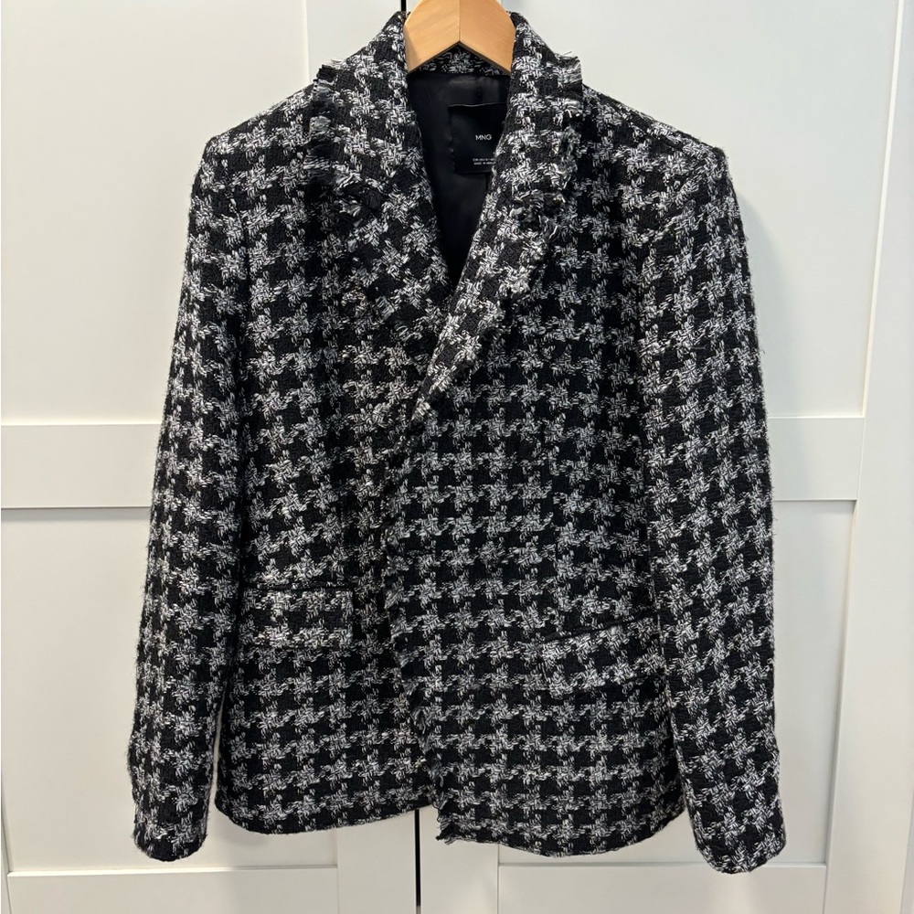 Mango Black and White Houndstooth Blazer